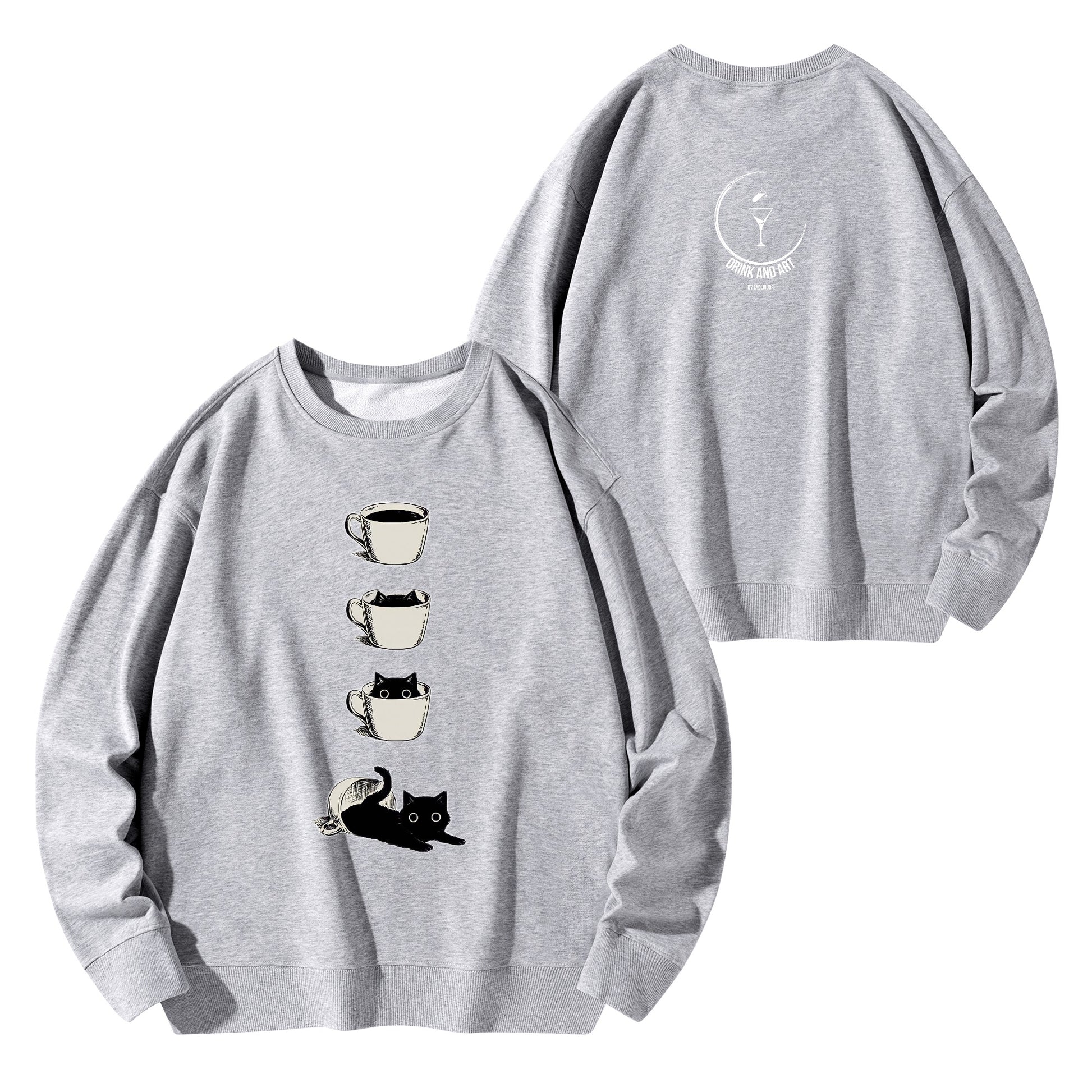 Sweatershirt Cotton cat inside the cup DrinkandArt