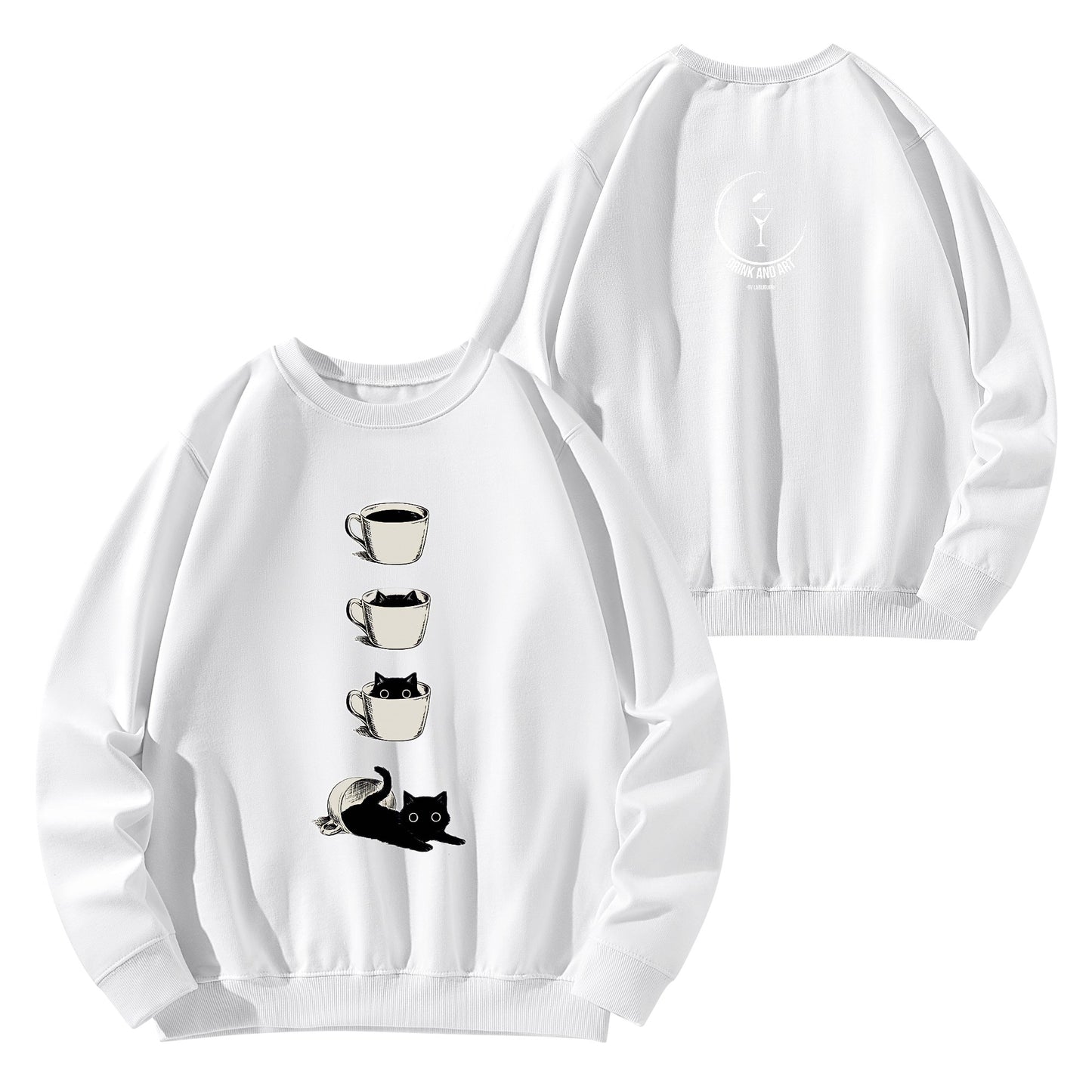 Sweatershirt Cotton cat inside the cup DrinkandArt