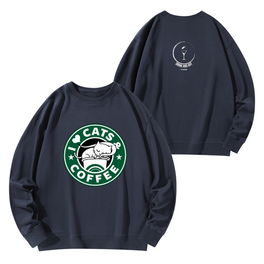 Sweatershirt Cotton i love cats and coffee DrinkandArt