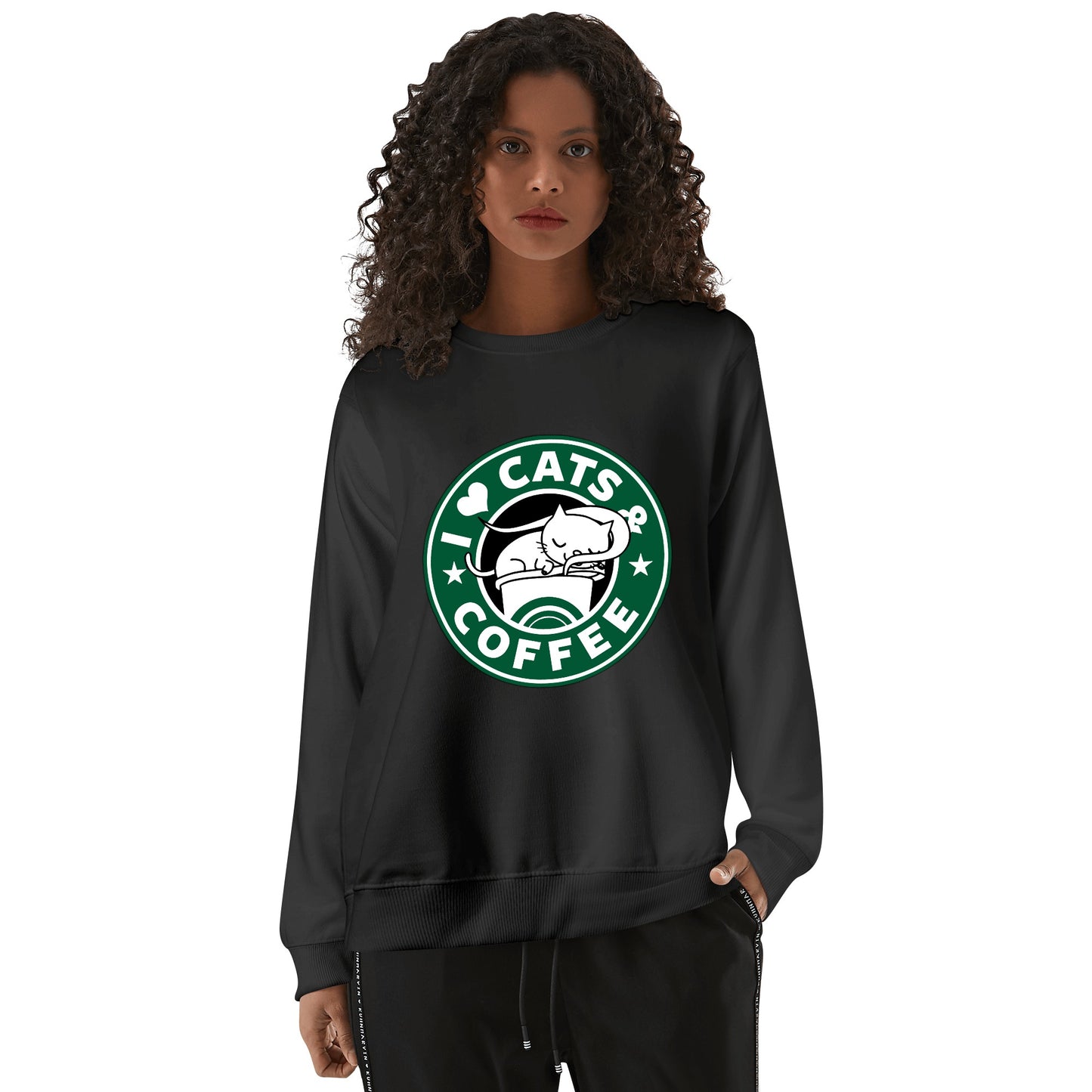 Sweatershirt Cotton i love cats and coffee DrinkandArt