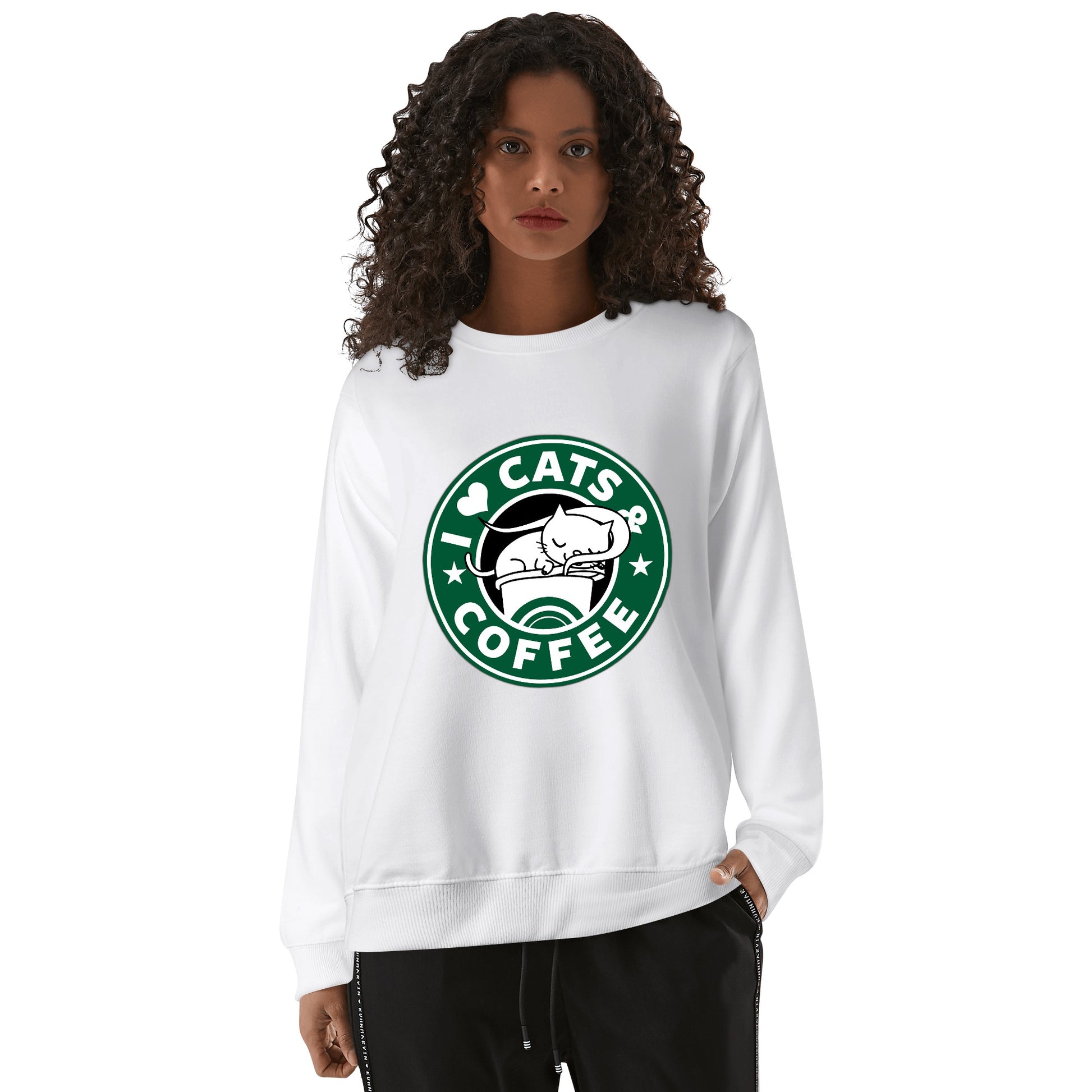 Sweatershirt Cotton i love cats and coffee DrinkandArt