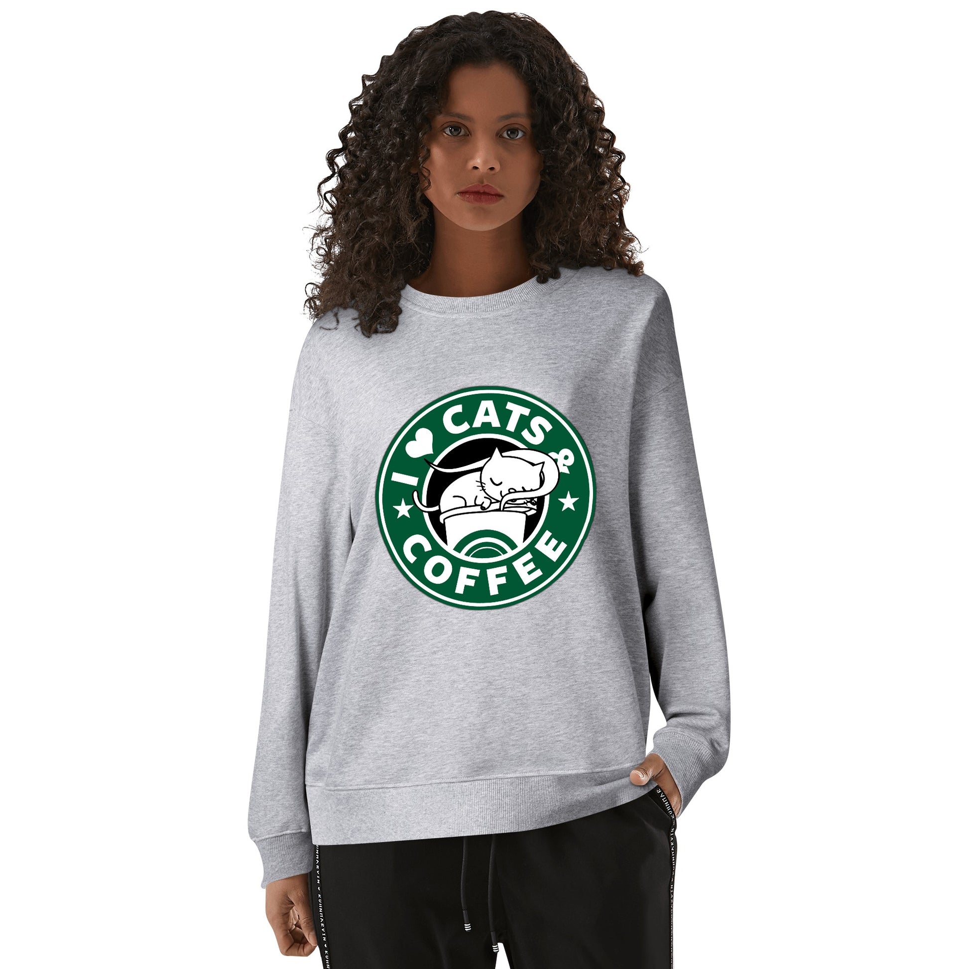 Sweatershirt Cotton i love cats and coffee DrinkandArt