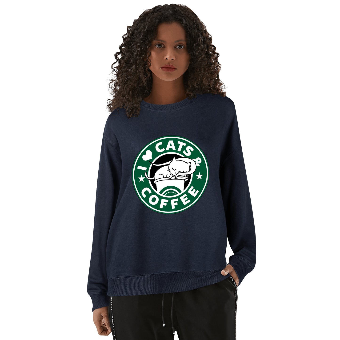 Sweatershirt Cotton i love cats and coffee DrinkandArt