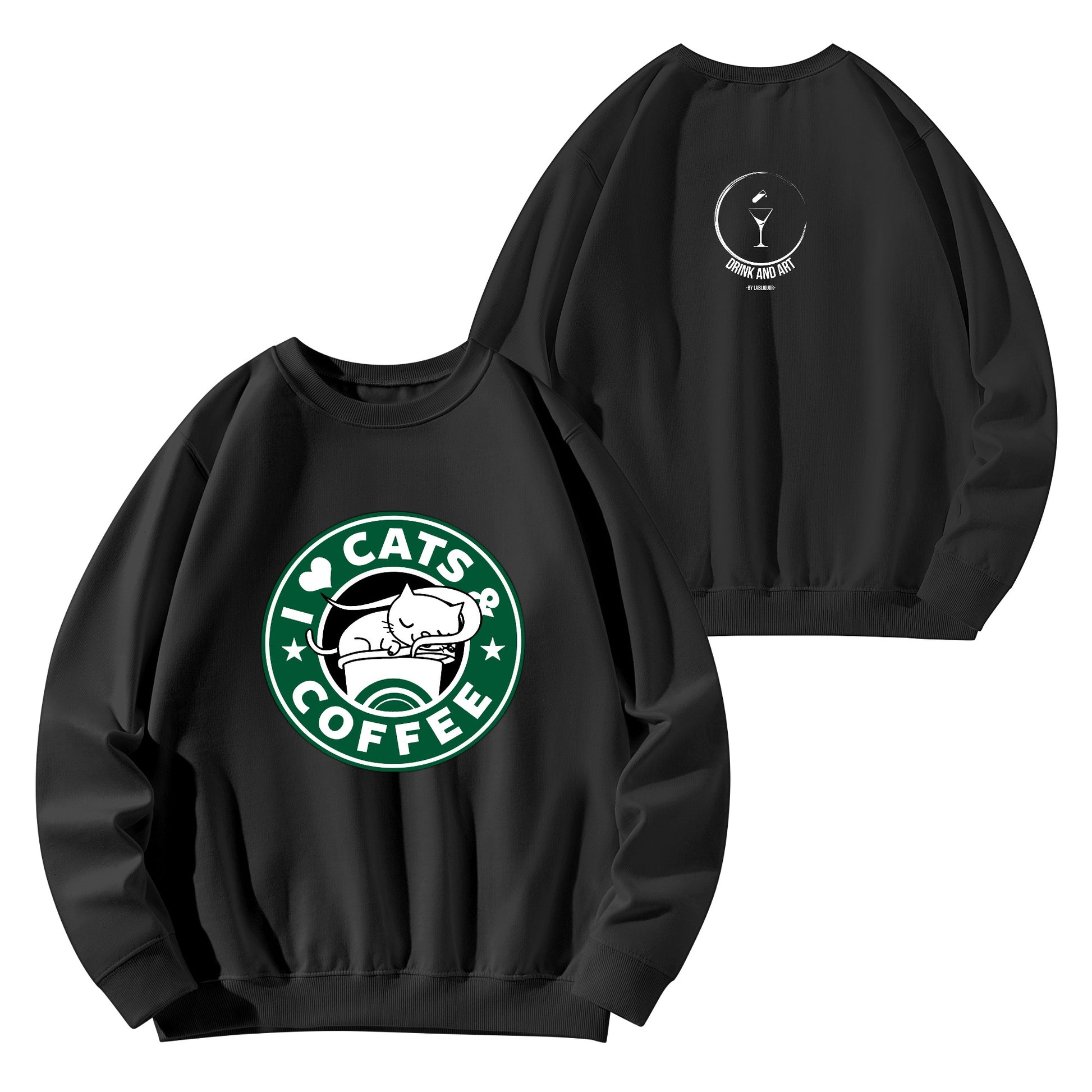 Sweatershirt Cotton i love cats and coffee DrinkandArt