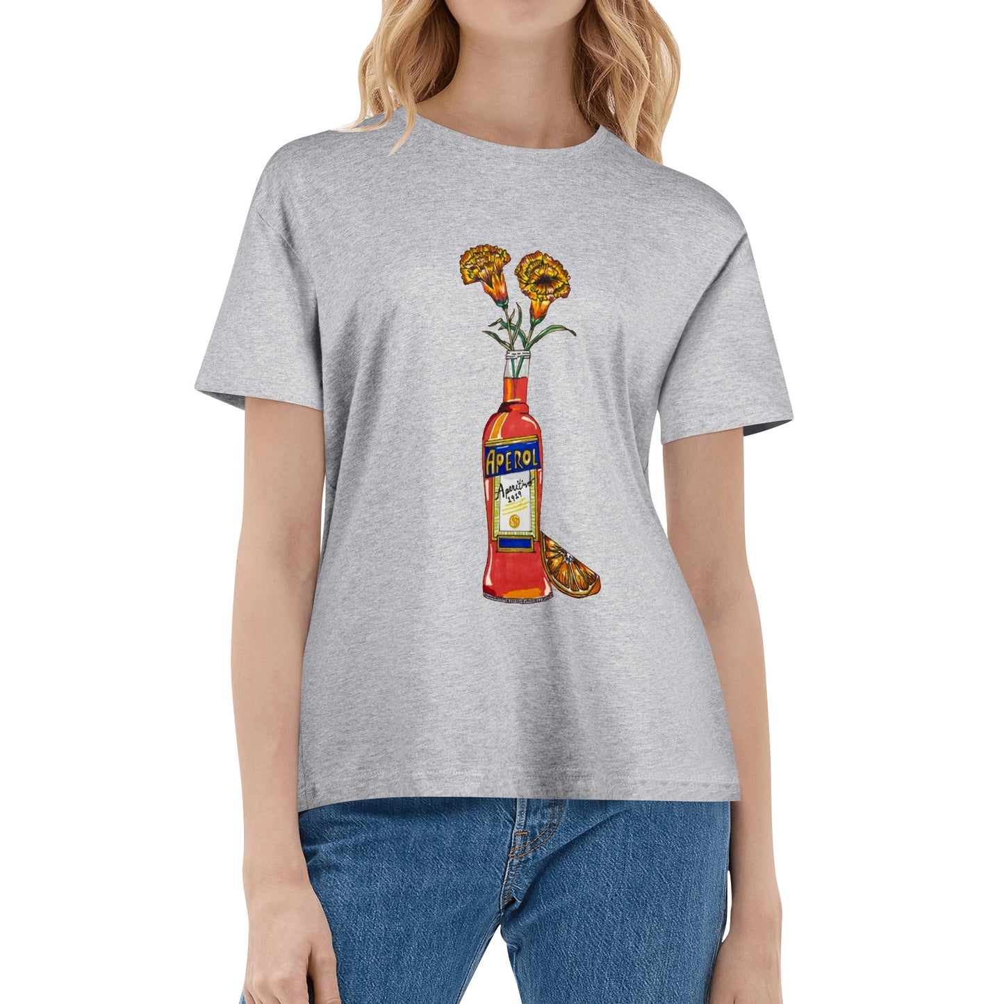 T-Shirt Aperol yellow flowers DrinkandArt