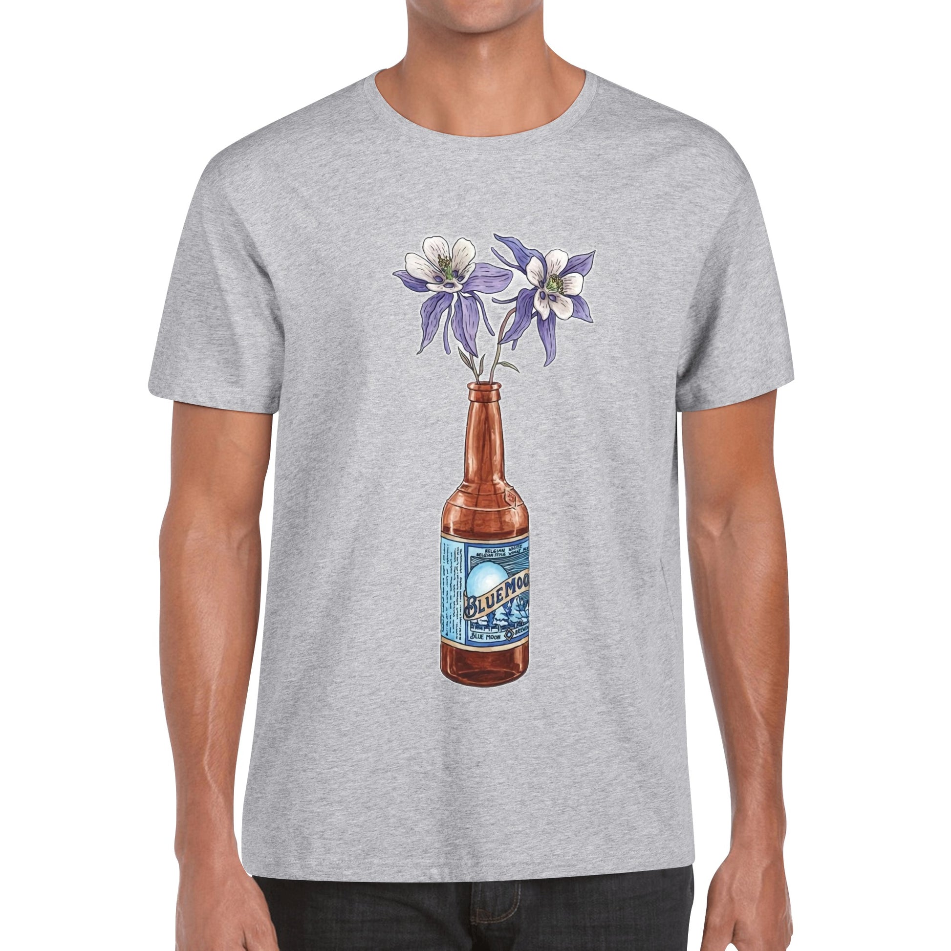 T-Shirt Blue Moon Beer floral art DrinkandArt