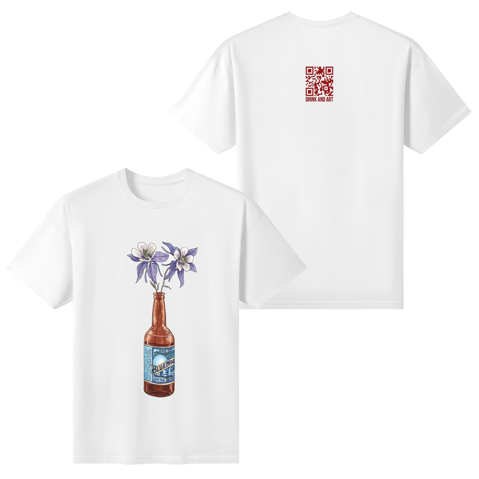 T-Shirt Blue Moon Beer floral art DrinkandArt