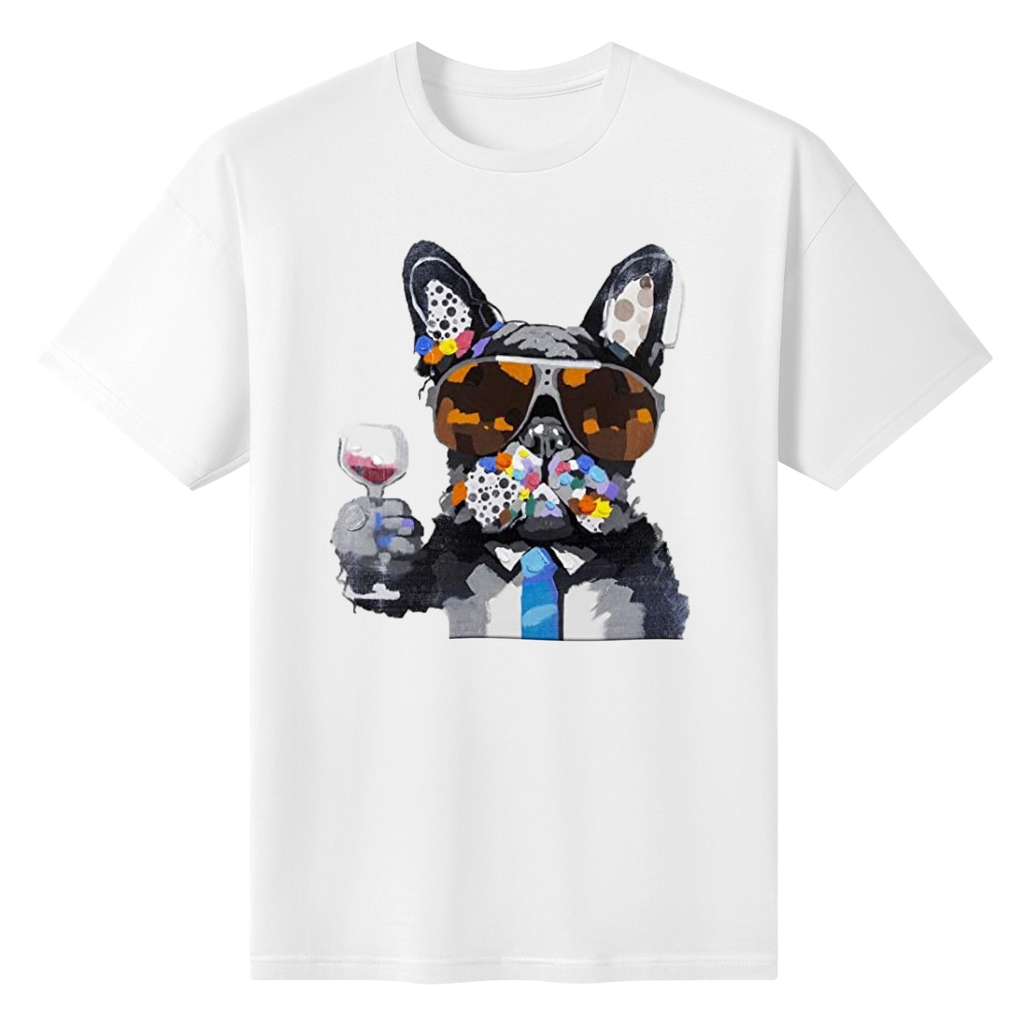 T-Shirt french bulldog drinking wine DrinkandArt