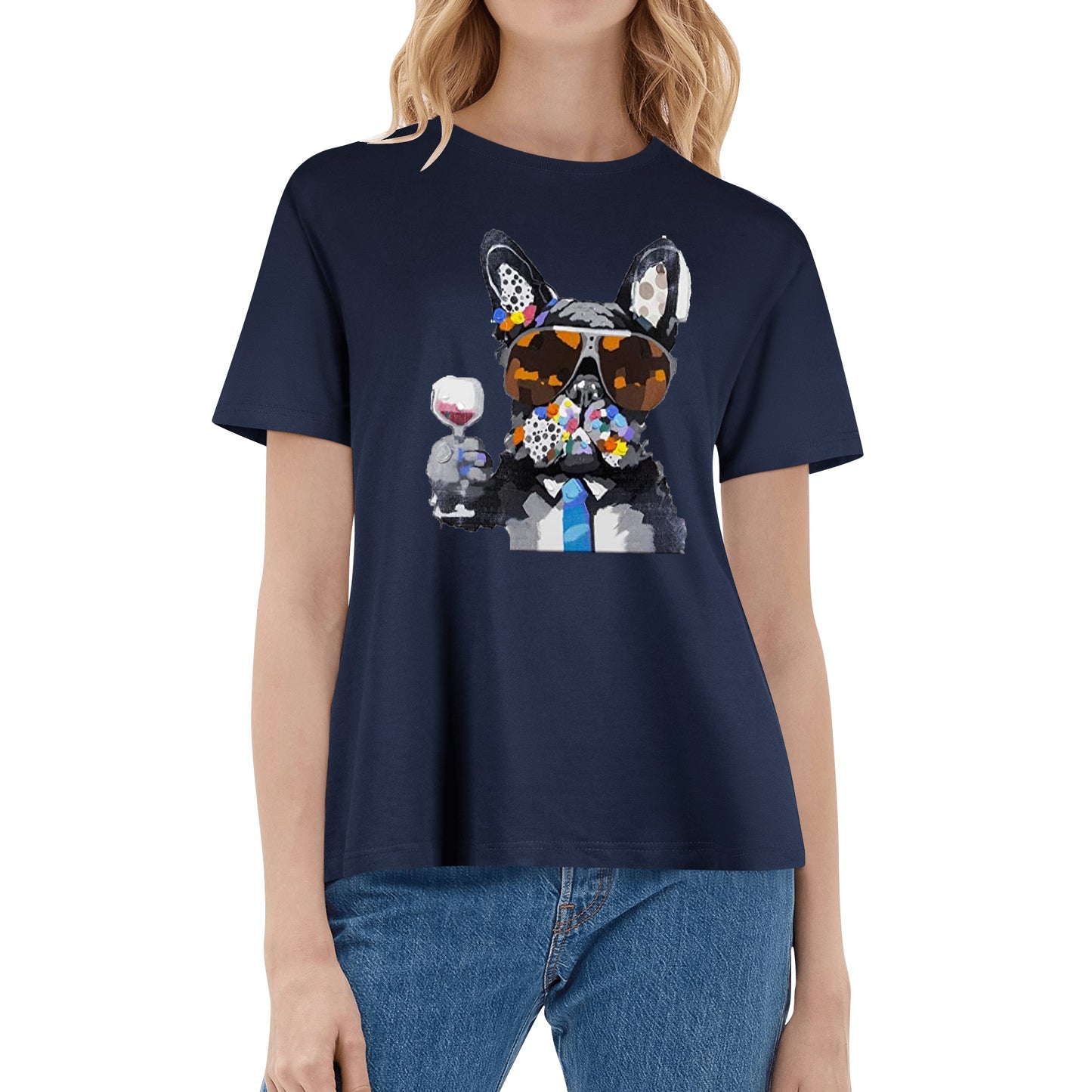 T-Shirt french bulldog drinking wine DrinkandArt