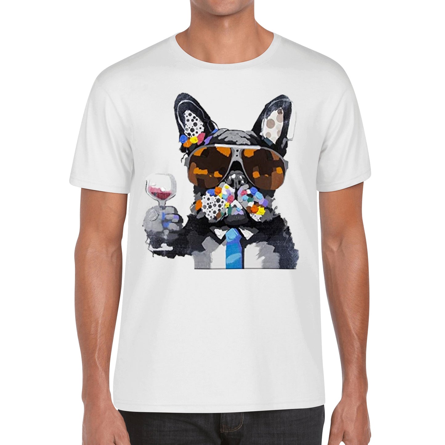 T-Shirt french bulldog drinking wine DrinkandArt