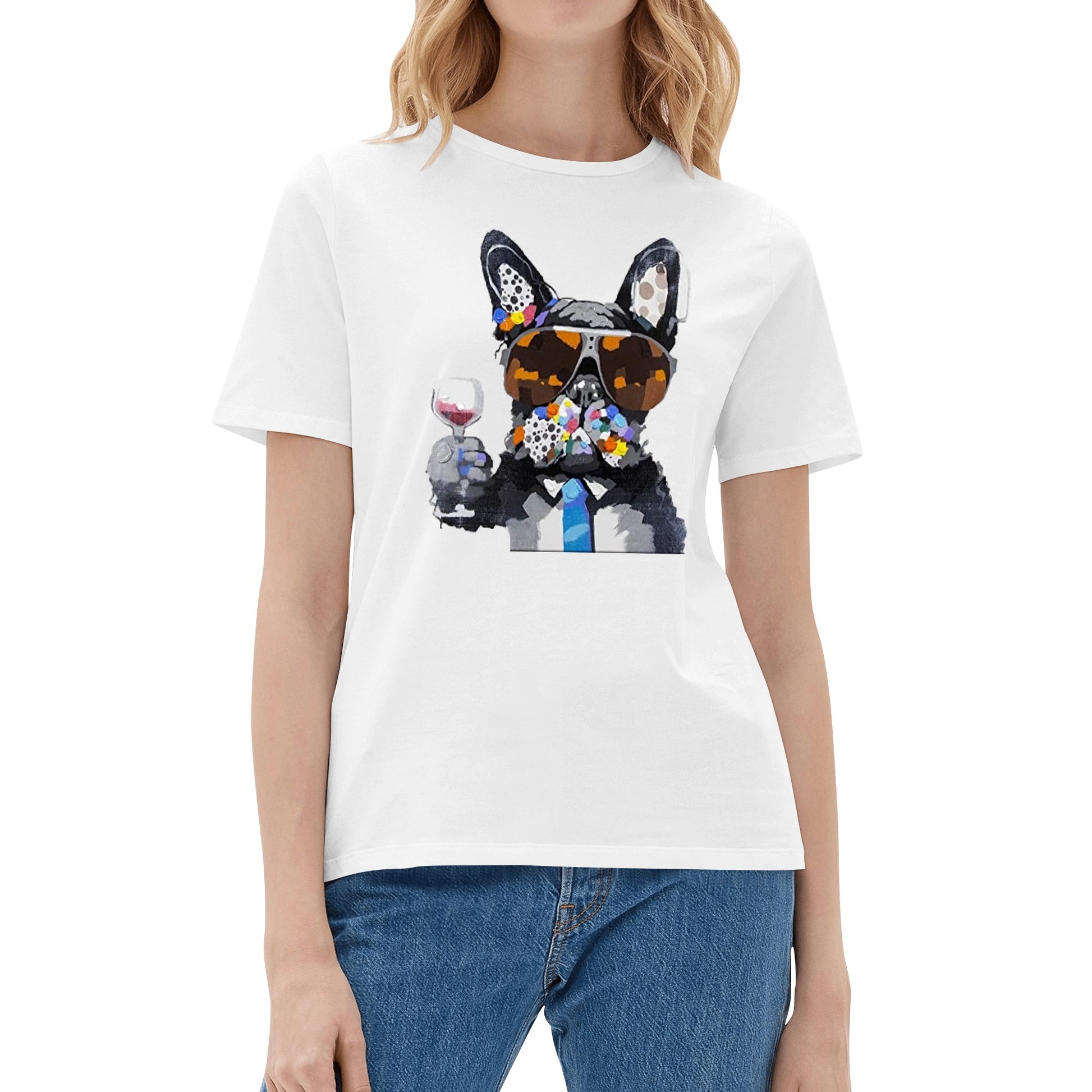 T-Shirt french bulldog drinking wine DrinkandArt