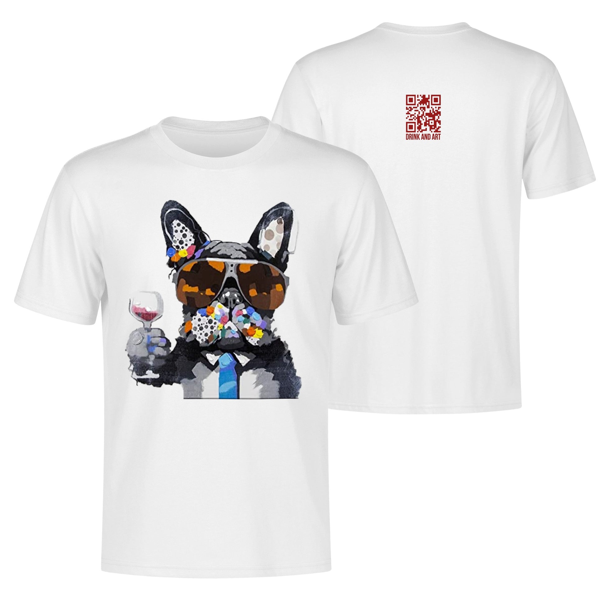 T-Shirt french bulldog drinking wine DrinkandArt