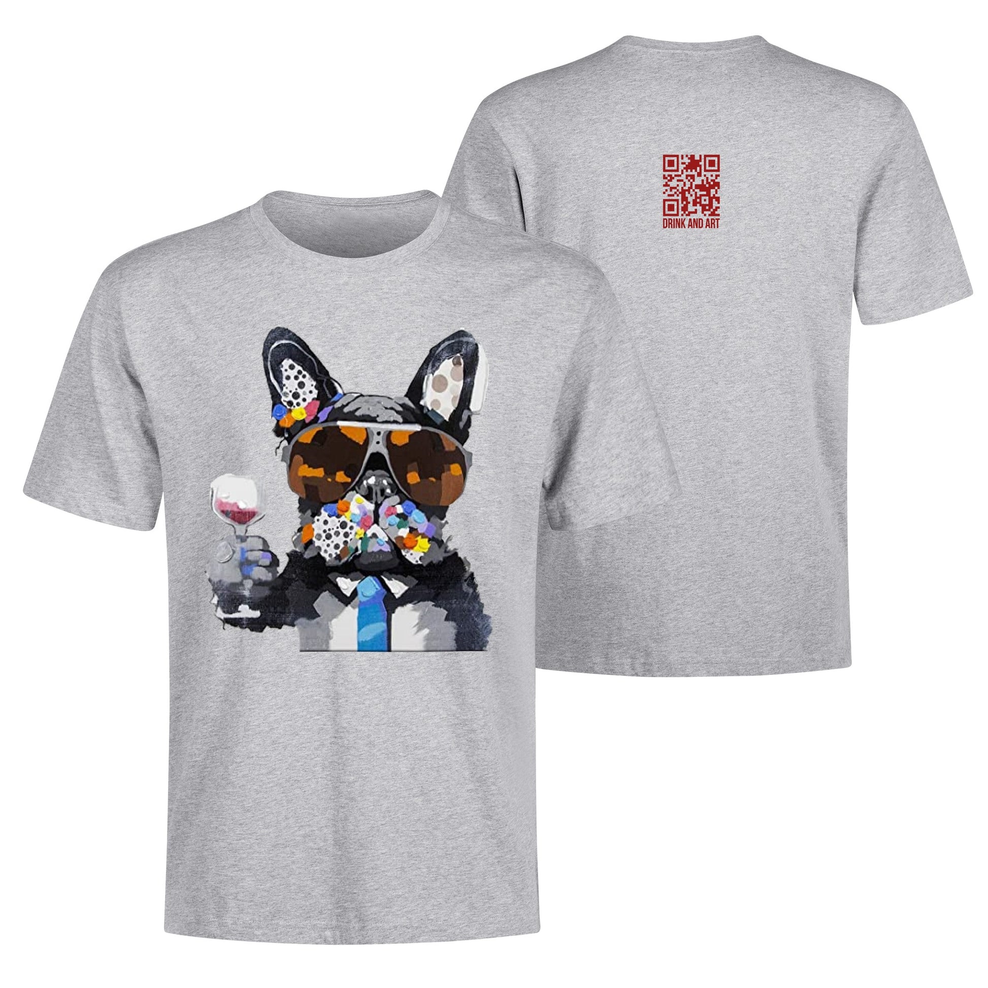 T-Shirt french bulldog drinking wine DrinkandArt