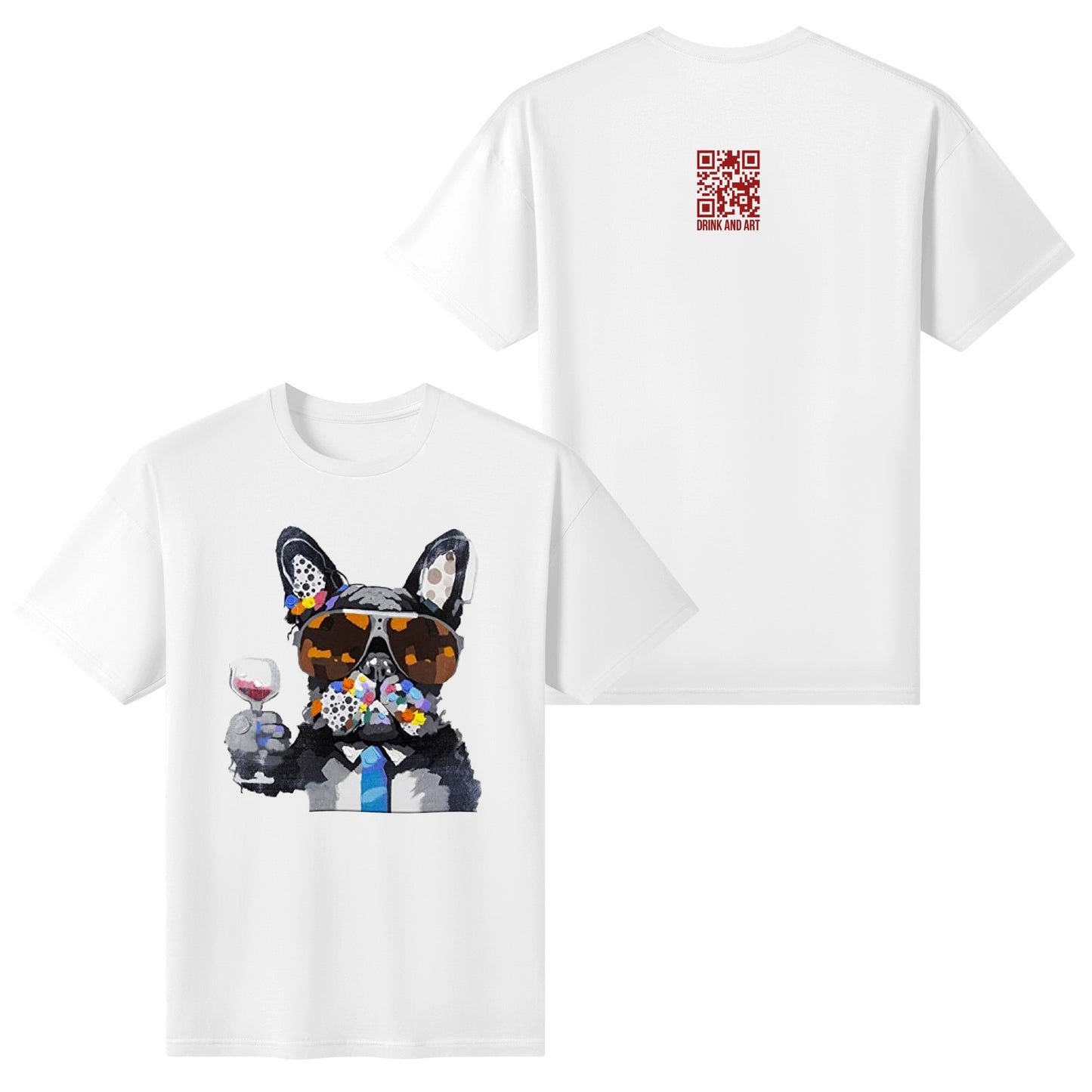 T-Shirt french bulldog drinking wine DrinkandArt