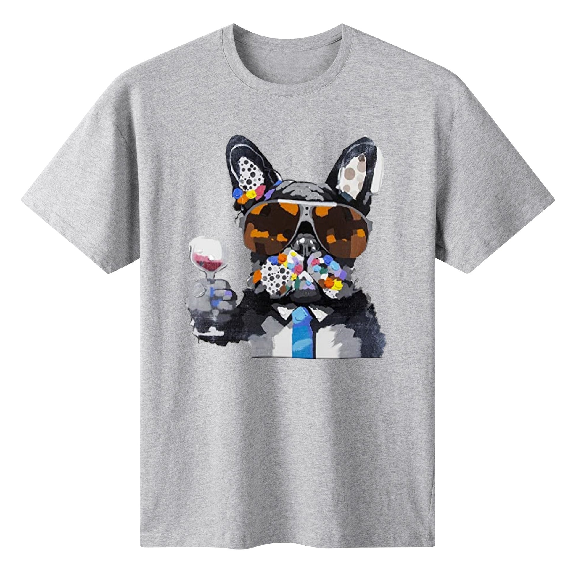 T-Shirt french bulldog drinking wine DrinkandArt