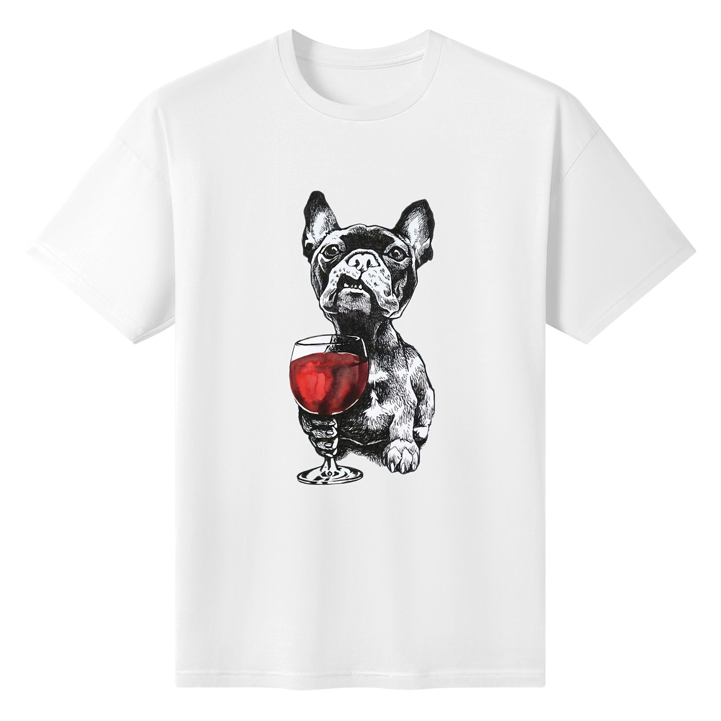 T-Shirt french bulldog with glass of wine DrinkandArt