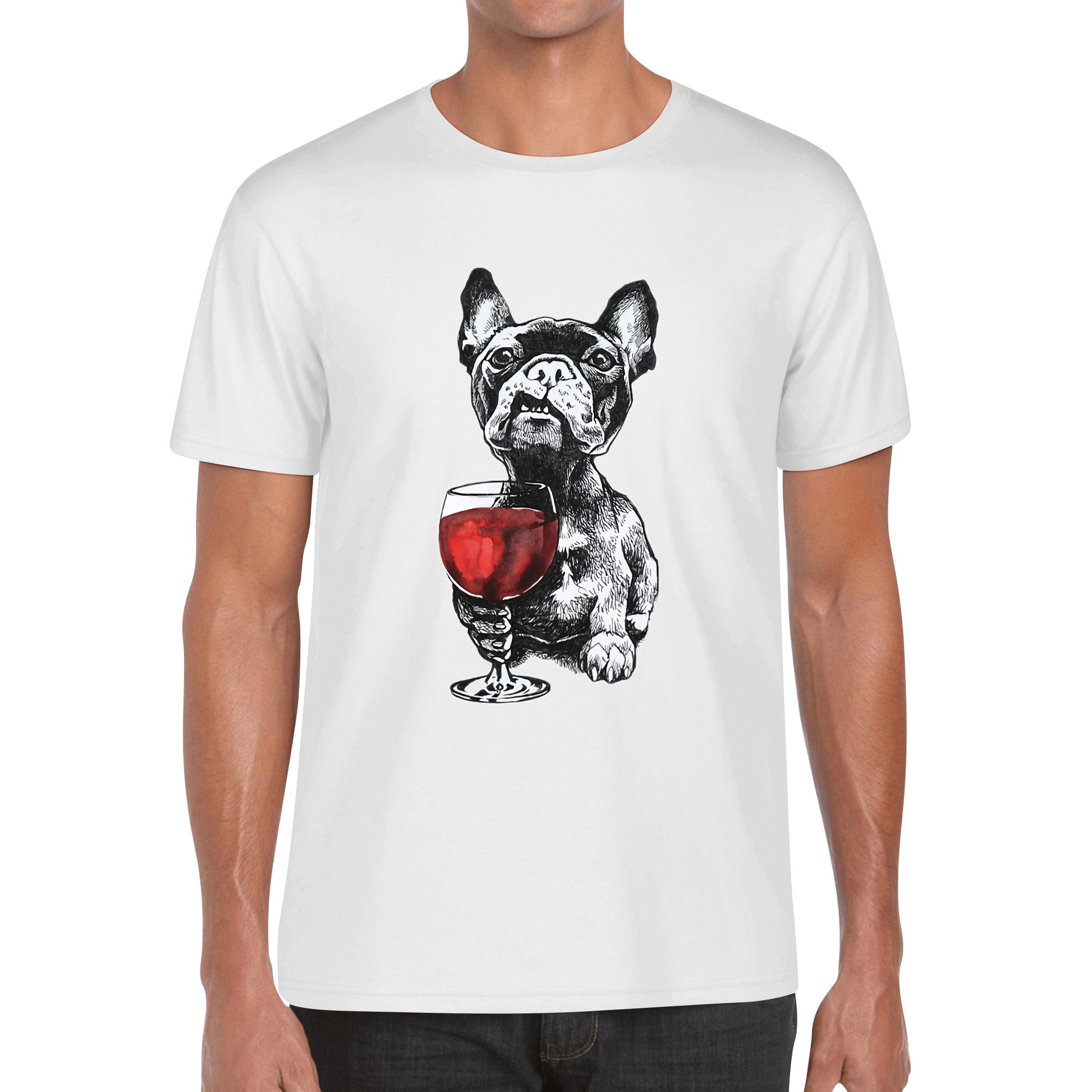 T-Shirt french bulldog with glass of wine DrinkandArt
