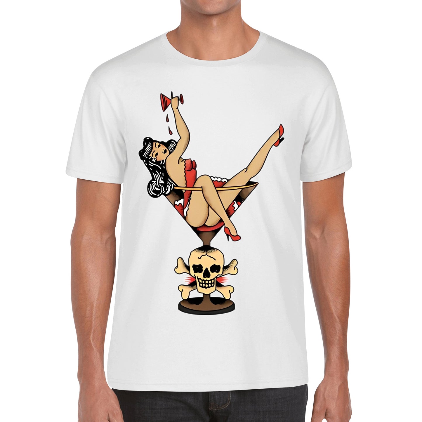 T-Shirt old school tattoo woman inside martini glass DrinkandArt