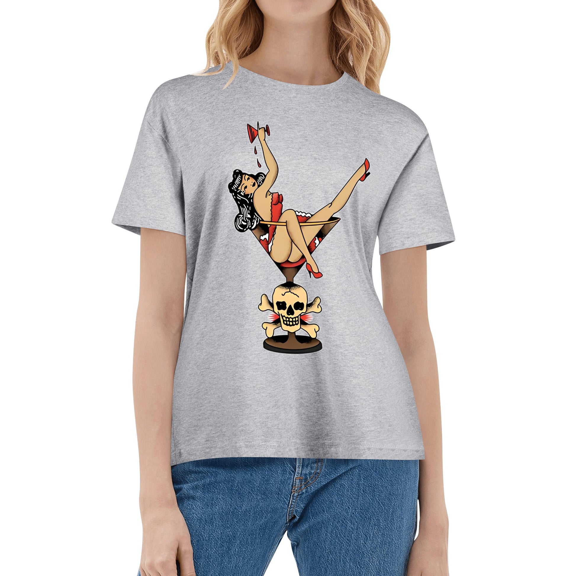 T-Shirt old school tattoo woman inside martini glass DrinkandArt